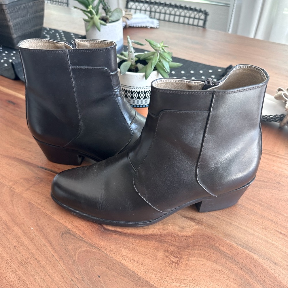 Donato Marrone Leather Heeled Side Zip Ankle Boots Cowboy Western Formal